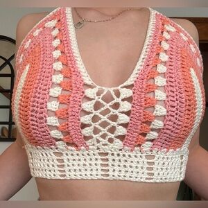 Crochet Halter Top in Pink and White